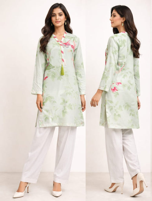 2-Piece Butterfly Print Shirt &amp; Cambric Trouser