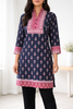 Printed Cotton Kurti – Navy Blue & Pink Ethnic Tunic