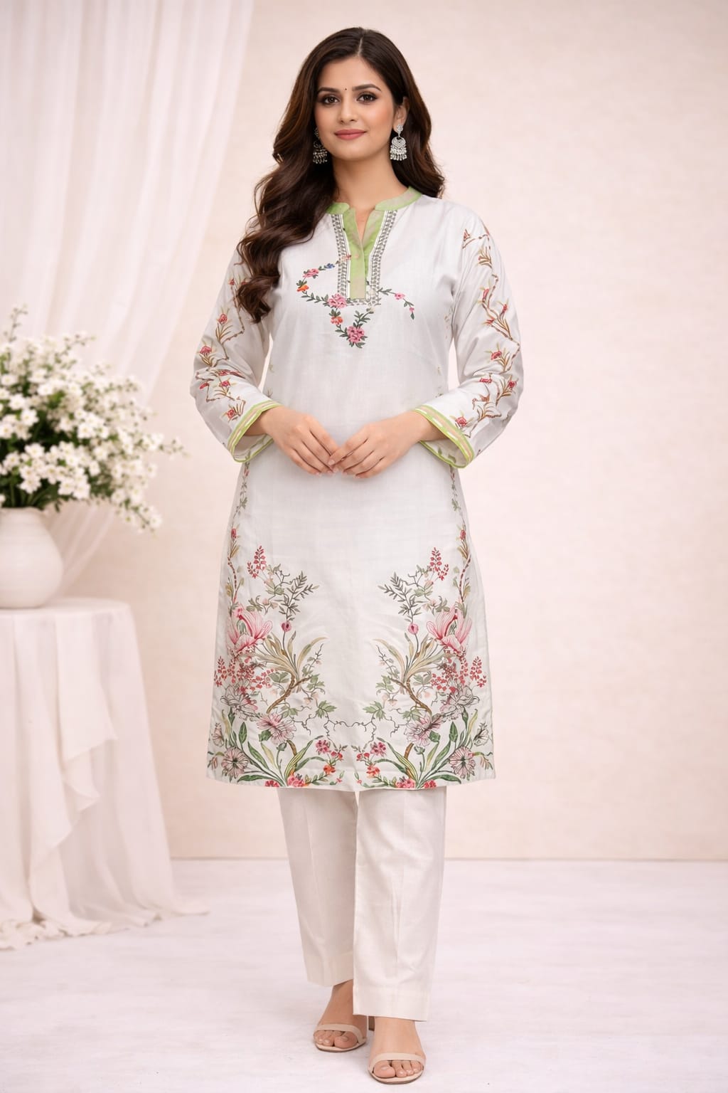 Off White Floral Printed Lawn 2-Piece Set