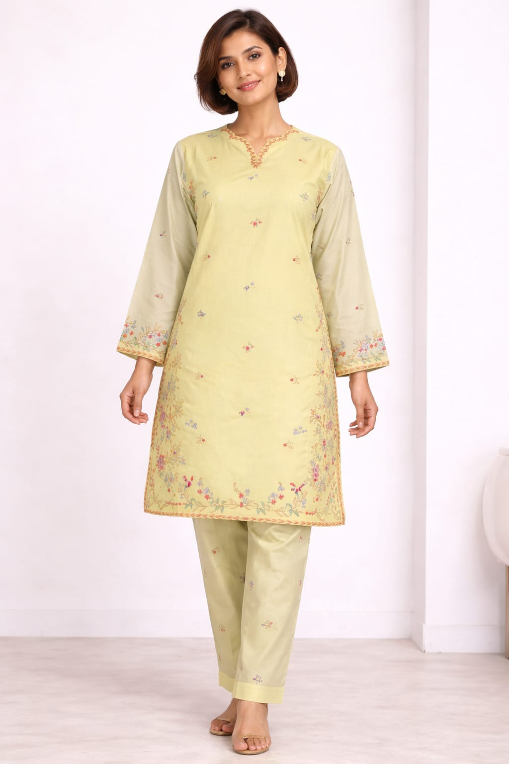 Yellow Floral Printed Lawn 2-Piece Set