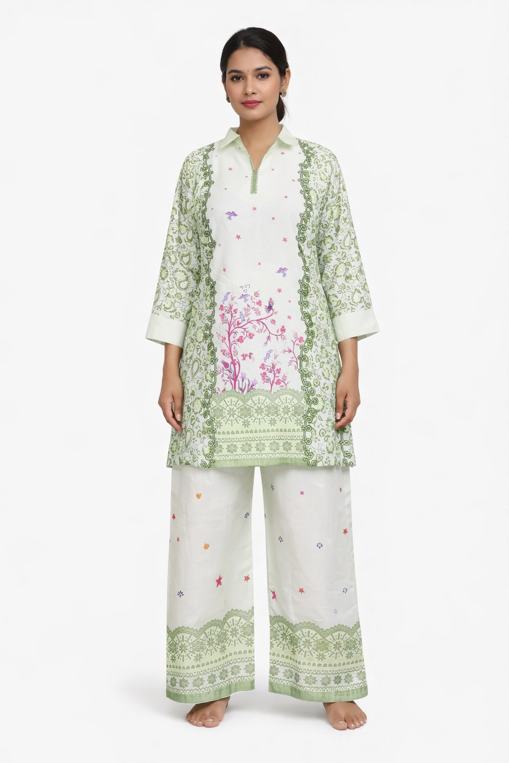 Green Floral Printed Kurta & Pants Co-ord Set
