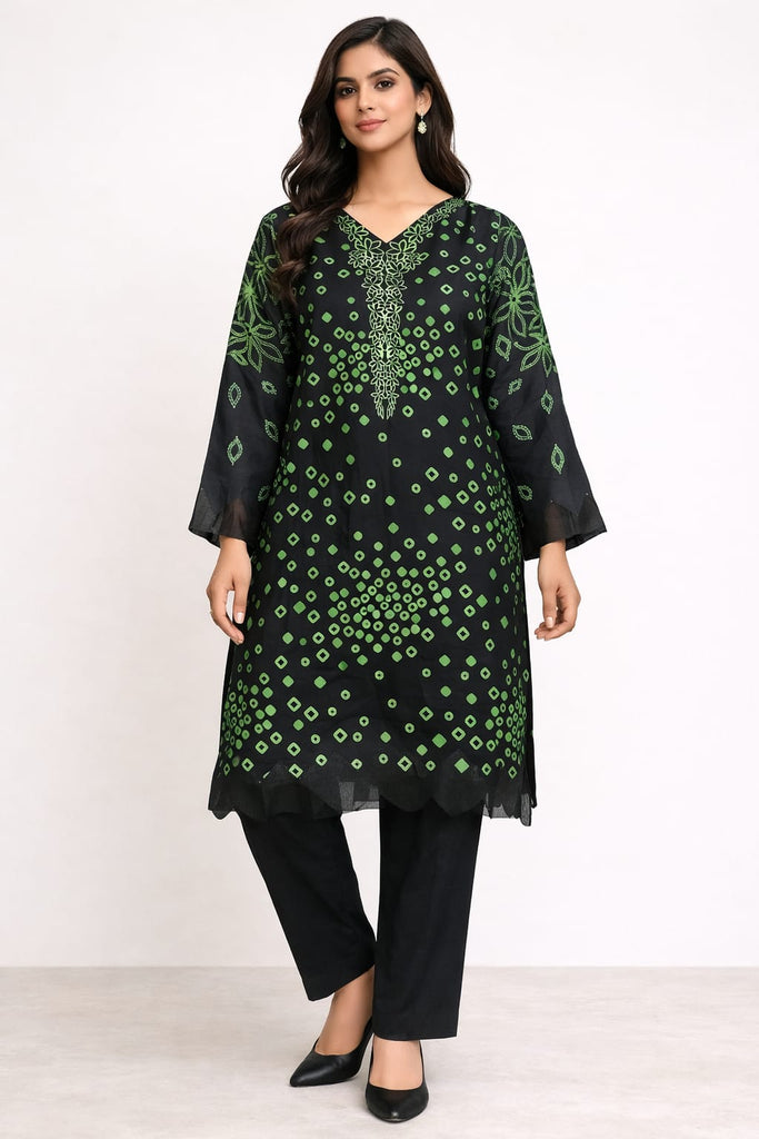 Lawn Printed Black & Green Shirt