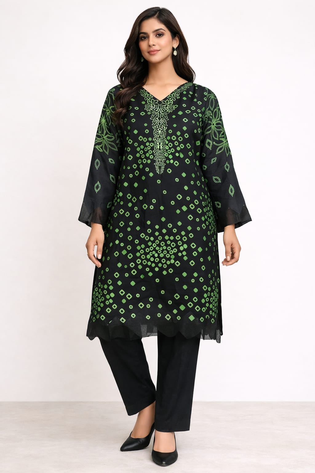 Lawn Printed Black & Green Shirt