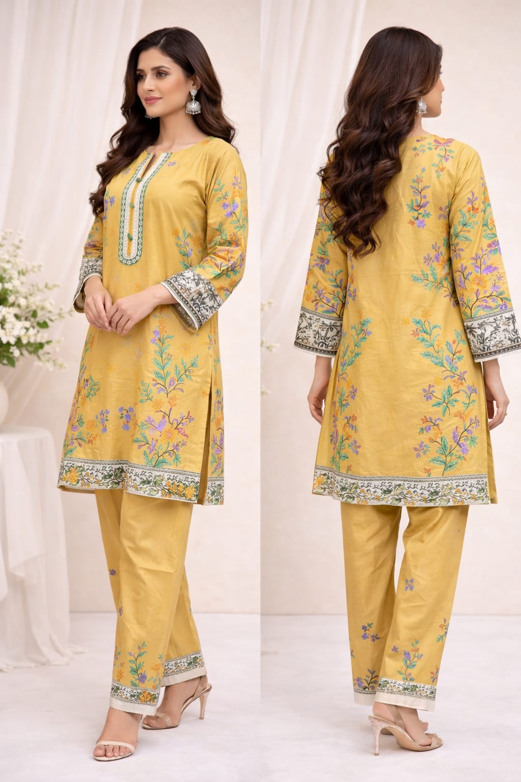 Yellow Printed Lawn Shirt & Trouser Set